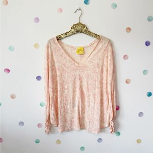 Free People Cream & Pink V-Neck Blouse